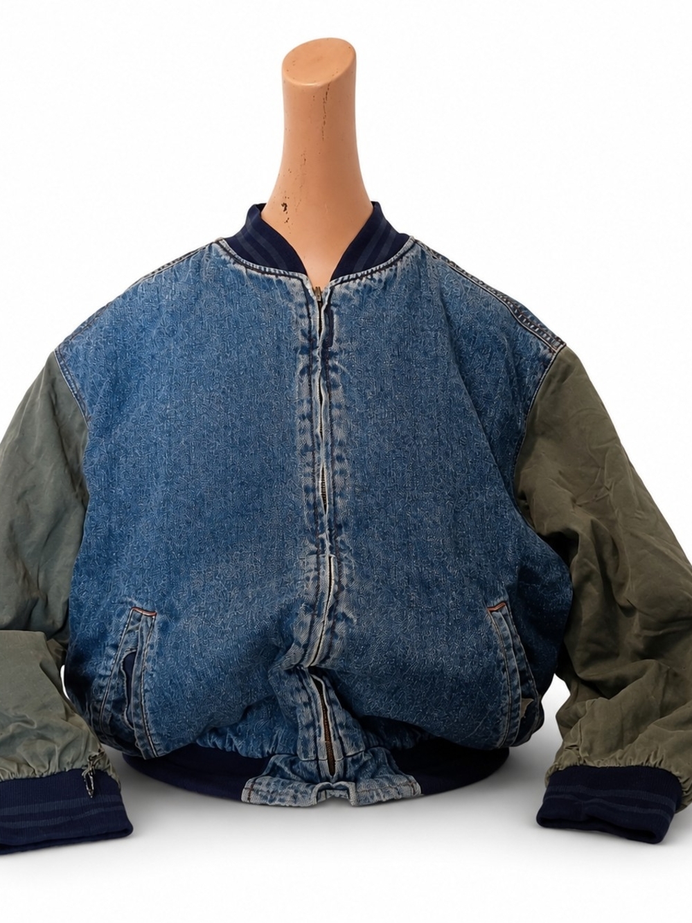 90's Two-Tone Denim Bomber Jacket - Mens Size, Medium